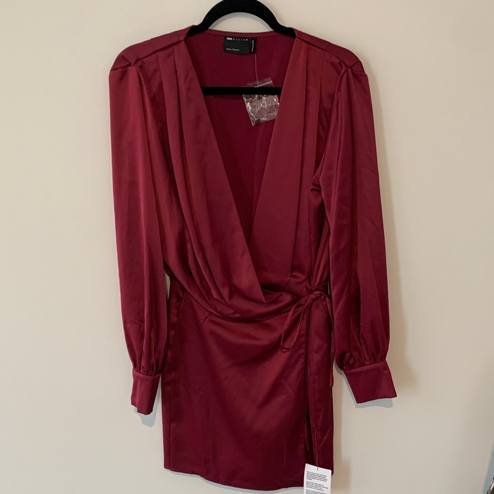ASOS wrap style Deep maroon Long Sleeve Dress size 6 nwt